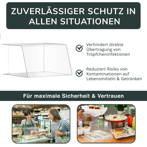 Spuckschutz Typ 1 – Thekenaufsatz aus Plexiglas mit Ablage