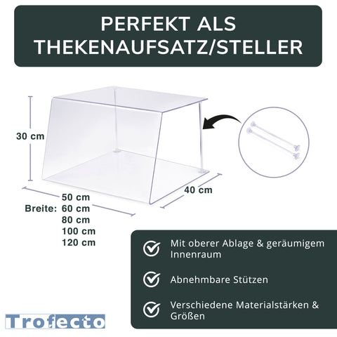 Spuckschutz Typ 1 – Thekenaufsatz aus Plexiglas mit Ablage